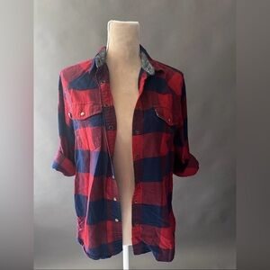 Jachs Girlfriend Long Sleeve Flannel Shirt Red Plaid Pockets Size Small